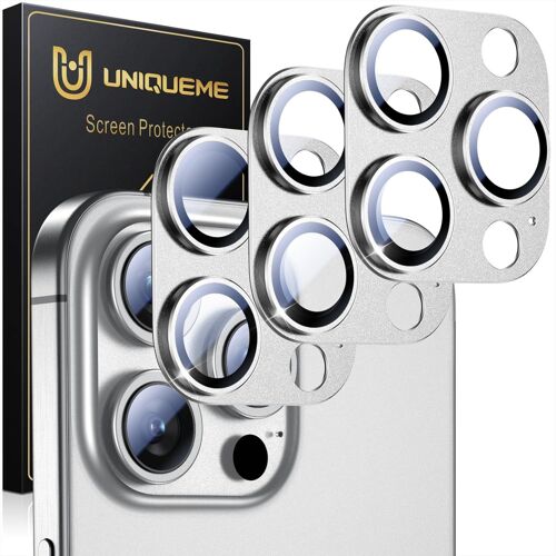 KALANKA-pour iPhone 15 Pro/15 Pro Max Protection Camera Objectif - Ultra HD Caméra Protection, 9H Dureté, Ultra Résistant Film Verre Trempé, Facile à Installer - 3 Pièces -Argent Foncé