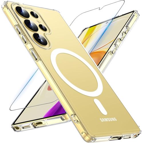 Coque pour Samsung Galaxy S25 Ultra avec MagSafe, Magnétique Coque Samsung S25 Ultra avec Verre Trempé, Antichoc Protection Caméra Protecteur Etui Housse pour Samsung S25 Ultra (Transparent)
