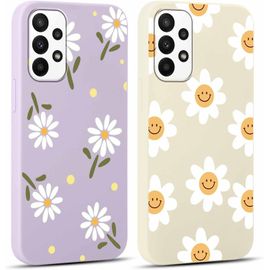 TRAHOO-2 pièces Violet Coque pour Samsung Galaxy A23 5G 6,6"" Motif de Fleurs et Feuilles Fille Femme Étui,Housse de Protection Antichoc TPU Mignon Aesthetic Design Case Cover pour Samsung A23 5G,Beig