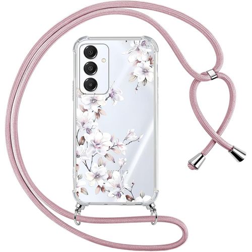 Coque Avec Cordon Pour Samsung Galaxy A16 5g 6,7"", Transparente Aesthetic Motif Fleur Étui Collier Tour De Cou Lanière Corde Lanyard Case, Silicone Tpu + Pc Antichoc Housse Pour Samsung A16,05