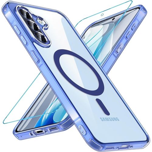 Coque Pour Samsung Galaxy A56 5g Compatible Avec Magsafe Avec Verre Trempé, Magnétique Protection Samsung A56 Transparent Étui Arrière Housse Fine Antichoc Extérieur Case Pour Galaxy A56, Bleu
