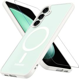 CAUC-Coque pour Samsung Galaxy S23 FE 5G, Compatible avec MagSafe avec Verre Trempé, [Protection Militaire] Magnétique Coque Samsung S23 FE Étui Arrière Housse Fine Antichoc Case pour S23 FE, Blanc