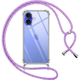 Aer-Coque Pour Iphone 16 Plus Avec Cordon, Transparente Silicone Housse Avec Réglable De Collier Anti-Chute Etui Pour Iphone 16 Plus 6.7 Pouces, Ètuis À Bandoulière [Violet 01]