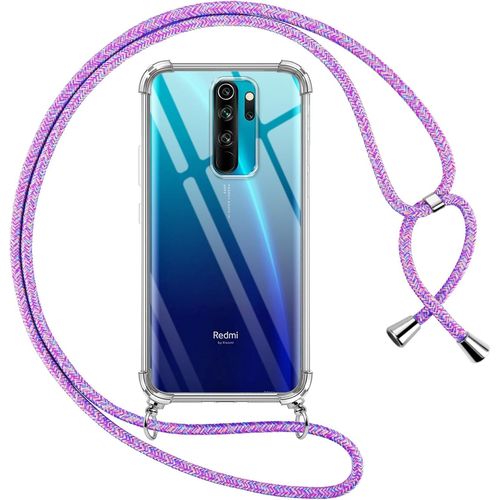 Kal-Coque Pour Xiaomi Redmi Note 8 Pro Avec Cordon, Transparente Silicone Housse Avec Réglable De Collier Anti-Chute Etui Pour Redmi Note 8 Pro 6.53 Pouces, Ètuis À Bandoulière [Violet 01]
