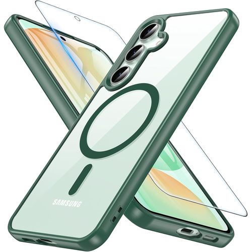 Kal-Coque Pour Samsung Galaxy S24 Fe 5g Avec Magsafe, Magnétique Coque S24 Fe Avec Verre Trempé, Antichoc Protection Caméra Protecteur Etui Housse Case Pour Samsung Galaxy S24 Fe 5g (Vert)
