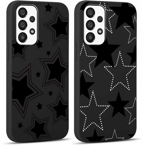 TRAHOO-2 Pièces Coque pour Samsung Galaxy A33 5G 6,4"", Ultra Fine Souple Noir Silicone TPU avec Motif Mignon Étoile Design Étui pour Filles Femmes, Antichoc Anti-Rayures Bumper Protection Housse Case