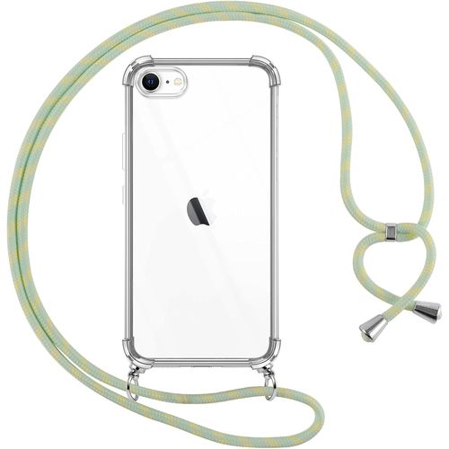 Coque Transparente En Silicone Tpu Anti-Jaunissement Pour Iphone 8 / Iphone Se (2020/2022) / Iphone 7 4,7'' Avec Cordon Tour De Cou Réglable 150 Cm Et Coins Renforcés - Vert