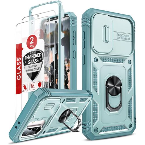 Coque Pour Samsung Galaxy A36/A 36 5g Avec 2*Verre Trempé+Anneau Support,Full Protection De La Caméra En Pc Dur Anti-Chut Renforcée Armor Heavy Duty Antichoc Bumper Housse Etui¿Vert