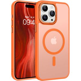 Coque Pour Iphone 14 Pro Max Magnétique Etui Avec Protection Antichoc De Militaire,Dos Mat Grivé Translucide Anti Rayures Doux Pour La Peau Housse Iphone 14 Pro Max 6.7""-Orange