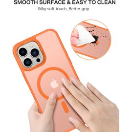 Coque Pour Iphone 14 Pro Max Magnétique Etui Avec Protection Antichoc De Militaire,Dos Mat Grivé Translucide Anti Rayures Doux Pour La Peau Housse Iphone 14 Pro Max 6.7""-Orange