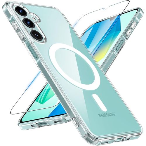 Coque Pour Samsung Galaxy A16 5G Avec Magsafe, Magnétique Coque Samsung A16 5G Avec Verre Trempé, Antichoc Protection Caméra Protecteur Etui Housse Case Pour Samsung A16 5G (Transparente)