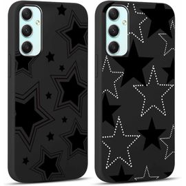 TRAHOO-2 Pièces Coque pour Samsung Galaxy A34 5G 6,5"", Ultra Fine Souple Noir Silicone TPU avec Motif Mignon Étoile Design Étui pour Filles Femmes, Antichoc Anti-Rayures Bumper Protection Housse Case