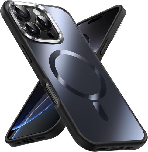 KALANKA-Coque Magnétique pour iPhone 16 Pro Max 6,9 Pouces Compatible avec MagSafe, Étui Housse de Métallique de Luxe Lustre Dos Mat Fine Antichoc Galvanisée (Noir)