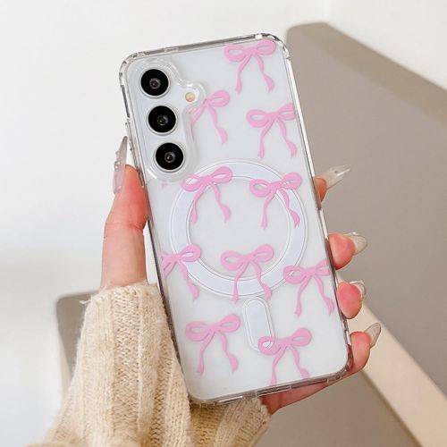 Coque Magnétique Pour Samsung Galaxy S25 Plus 5g Transparent Étui Housse De Téléphone En Motif De Papillon Case Avec Recharge Sans Fil, Antichoc Bumper Cover Pour Filles Femme, Rose