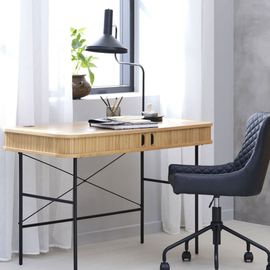 Bureau 2 Portes Angles Arrondis En Bois Et Métal L120cm - Bois Clair