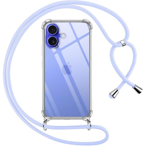Aer-Coque Pour Iphone 16 Avec Cordon, Transparente Silicone Housse Avec Réglable De Collier Anti-Chute Etui Pour Iphone 16 6.1"", Ètuis À Bandoulière, Violet