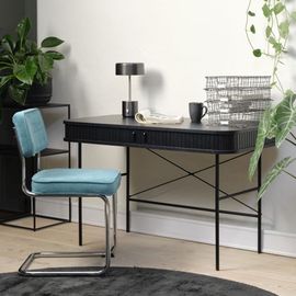 Bureau 2 Portes Aux Angles Arrondis En Bois Et Métal L120cm - Noir