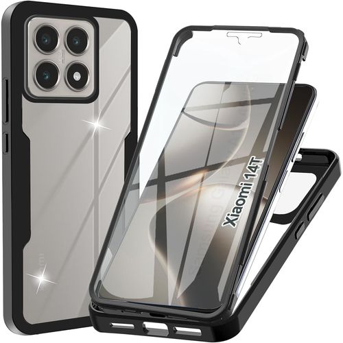 Coque Pour Xiaomi 14t, Transparent Housse Avec Protection Écran, 360 Degrés Double Protection Antichoc Coque Silicone Intégrale Etui Pour Xiaomi 14t, Noir