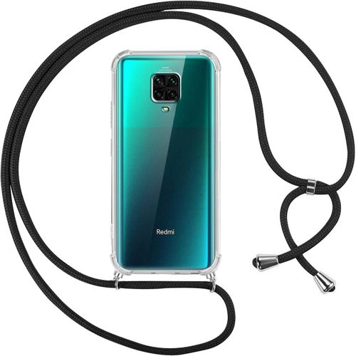 Coque Silicone Tpu Transparente Souple Pour Xiaomi Redmi Note 9 Pro / 9 Pro Max / Note 9s 6,67"" Avec Cordon Tour De Cou Noir