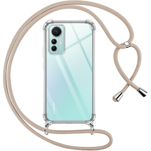 Kal-Coque Pour Xiaomi 12/12x 5g Avec Cordon, Transparente Silicone Housse Avec Réglable De Collier Anti-Chute Etui Pour Mi 12/12x 5g, Ètuis À Bandoulière 6.28"", Kaki