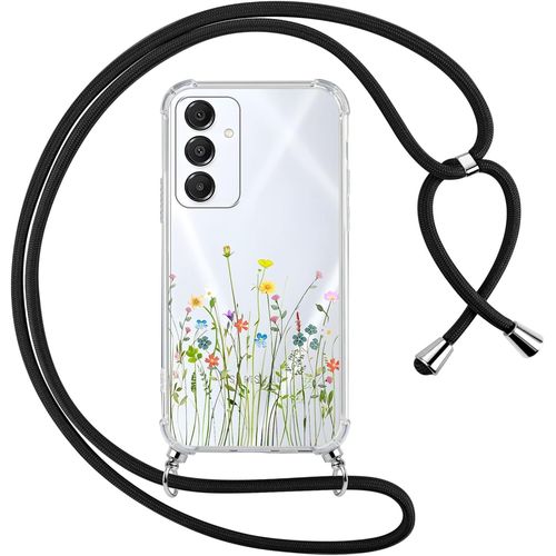 Coque Avec Cordon Pour Samsung Galaxy A16 5g 6,7"", Transparente Aesthetic Motif Fleur Étui Collier Tour De Cou Lanière Corde Lanyard Case, Silicone Tpu + Pc Antichoc Housse Pour Samsung A16,02
