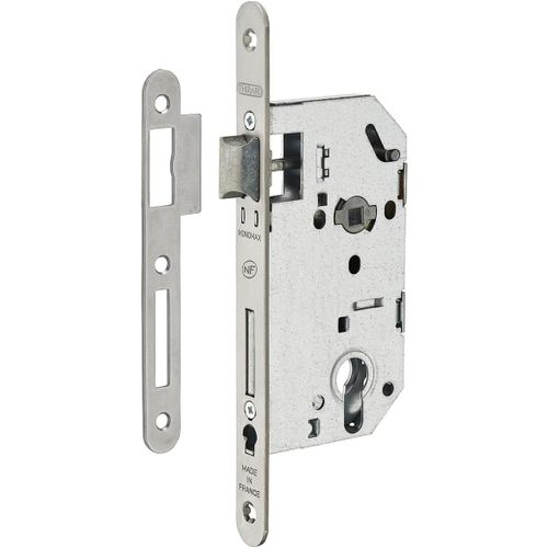 Boîtier De Serrure Monomax Nf Axe 50 Version Cylindre 2 Tours - Coffre Galvanisé,Têtière Époxy Noir Granité - Modèle Encastrable Pour Porte D'Entrée - Made In France - Finition Noire -