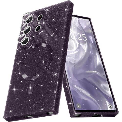 SJZG-Coque Magnétique Pour Samsung Galaxy S25 Ultra Etui À Paillettes Brillant Compatible Avec Magsafe Charge Sans Fil Housse De Protection Antichoc Pour Appareil Photo Silicone Tpu Souple,Violet