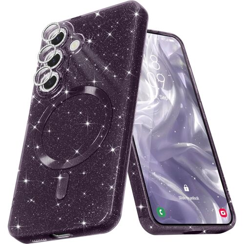 KAL-Coque Magnétique Pour Samsung Galaxy S25 Plus/S24 Plus Etui À Paillettes Brillant Compatible Avec Magsafe Charge Sans Fil Housse De Protection Antichoc Pour Appareil Photo Silicone,Violet