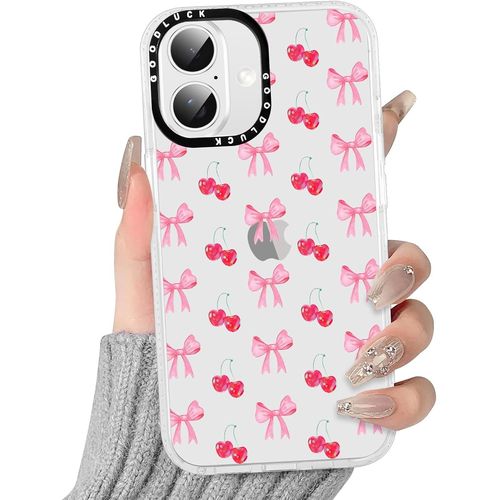 Ppdaz-Transparente Coque Pour Iphone 16 Plus, Aesthetic N?ud Papillon Motif Étui Cerises Design Housse De Téléphone Pour Filles, Silicone Cover Antichoc Protection Case Pour Iphone 16 Plus 6,7"",Rose