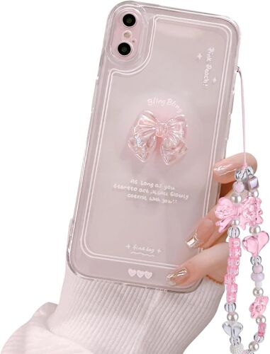 KAL-Compatible Avec Coque Iphone X/Iphone Xs Cute Rose Arc Aesthetic Design Mignon Les Femme Filles Housse + Glitter Cristal Chaîne