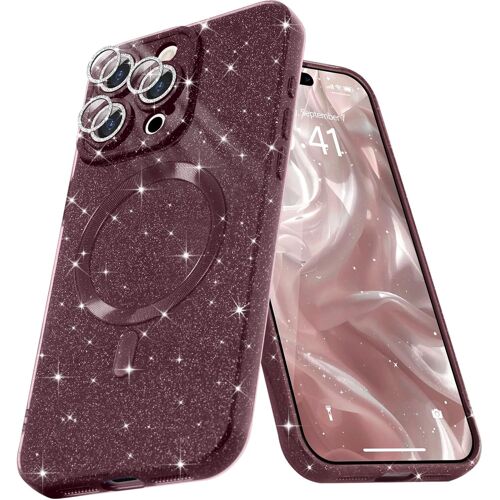KAL-Coque Magnétique Pour Iphone 16 Pro Etui À Paillettes Brillant Compatible Avec Magsafe Charge Sans Fil Housse De Protection Antichoc Pour Appareil Photo Glitter Silicone Souple,Rouge