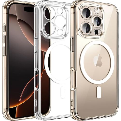 SJZG-Coque Magnétique Pour Iphone 16 Pro, Compatible Avec Magsafe, [Anti-Jaunissement] [Protection Antichoc Militaire] Hd Clair Étui De Téléphone, Dos Transparent Anti-Rayures Housse