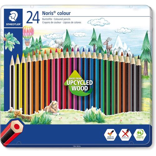 Kalanka-Staedtler - Noris Colour 185 - Boîte Métal 24 Crayons De Couleur Assortis En Bois Upcyclé - 185 M24