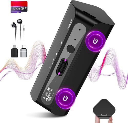 128G Recorder Dictaphone-9800Hrs Enregistreur Vocal Numérique avec Triple Réduction de Bruit AI,30 Jours D'enregistrement Continu,Enregistreur Audio pour Les Réunions/Lecture.[V351]