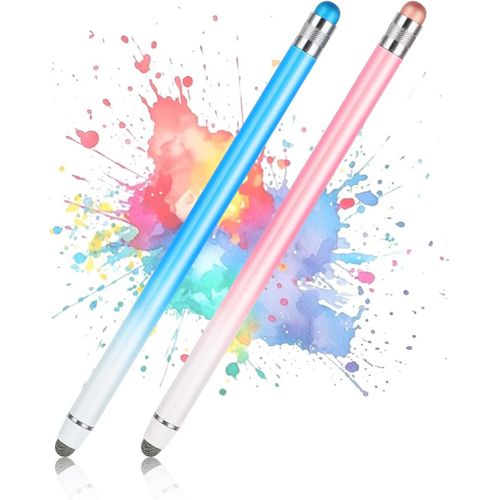 Lot De 2 Stylets Pour Écrans Tactiles, Haute Sensibilité, Pointe En Silicone, Stylet Universel Durable En Alliage Pour Téléphone Portable, Tablette, Compatible Avec Tous Les Écrans (Rose +