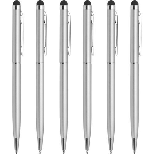 6pcs Métal Stylet Stylo Bille Stylo 2 En 1 Universel Rétractable Encre Avec Stylets Conseils Pour Tous Capacitif Tactile Écran Appareil,Argent