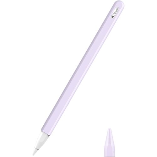 Coque Compatible avec Apple Pencil Pro/2e Génération, Étui Housse de Protection pour Stylet en Silicone, Cover de Stylet avec Pointes de Rechange et Clip Intégré, Taro Violet