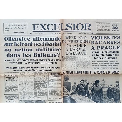 30 Octobre 1939 : L'excelsior, Vieux Journal Authentique Et Complet (De Gaulle Avant De Gaulle...)