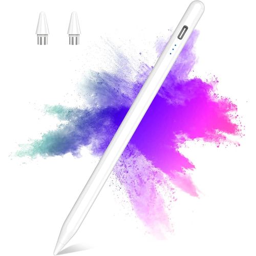 Stylet Capacitif Pour Écran Tactile Android Compatible Samsung/Huawei/Tablette/Téléphone, Stylet Capacitif Avec 2 Pointes De Rechange, Stylet Avec Rejection De Palme, Blanc