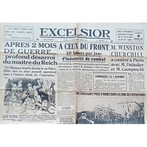 4 Novembre 1939 : L'excelsior, Vieux Journal Authentique Et Complet (Winston Churchill, Hitler...)