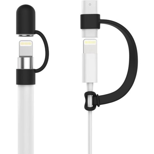 Porte-Crayon pour Apple Pencil 1ère Génération, Prime Elastique Pencil Capuchone Lighting Connecteur pour Câble USB et Capuchon Crayon, Étui Léger en Silicone pour Apple Pencil Accessoires, Noir