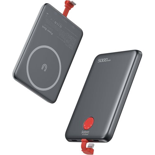 Mdy-Magnétique Batterie Externe Ultra Mince, 5000mah Universel Power Bank Ultra Slim Avec Câbles Intégrés, Usb C 20w Charge Rapide, Chargeur Externe Portable Pour Iphone 16 15 14 13 12 Pro Max, Samsu