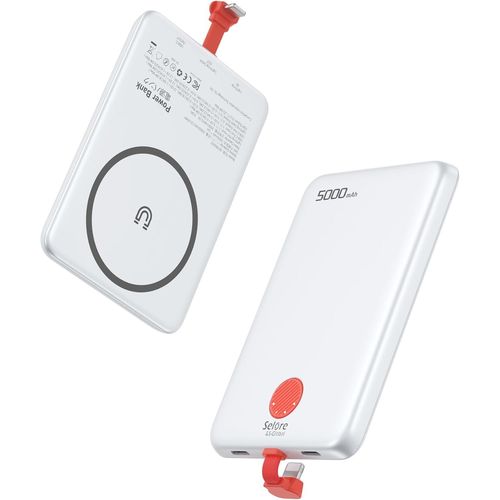 Aer-Magnétique Batterie Externe Ultra Mince, 5000mah Power Bank Slim Ultra Avec Câbles Intégrés, Usb C 20w Charge Rapide, Universel Chargeur Externe Portable Pour Iphone 16 15 14 13 12 Pro Max, Samsu