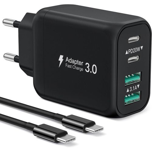 Chargeur Usb C Rapide 40w 4 Ports, Adaptateur Secteur Pd Et Qc Avec Câble 2m, Compatible Iphone 15 Series, Galaxy S23 Ultra/S23/S22/S21/S20/S10/Note20 (Noir)[Z4598]