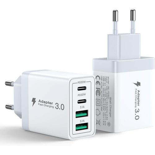 KALANKA-2Pack Chargeur USB C 40W Rapide Multiple Prise USB C pour iPhone 16 15 14 13 12 11 Pro Max XS XR SE 8 7 6S Plus Mini, iPad, Samsung Galaxy - 4-Port Adaptateur Secteur Type C