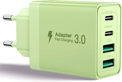 JGD-Chargeur USB C, 40W 4 Port Prise USBC Chargeur Rapide iPhone, 3.1A PD+QC Type C Adaptateur Multi Secteur Chargeur pour iPhone16 15 14 13 12 11 Pro Max X XS XR 8 7 6S Plus Mini SE,iPad,Samsung