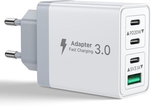 Chargeur USB C, Prise USB C Multi 40W 4 Port Chargeur Rapide iPhone 3.1A PD Type C Adaptateur Secteur USBC pour iPhone 16 15 14 13 12 11 Pro Max X XS XR 8 7 6S Plus Mini, iPad,Samsung Galaxy