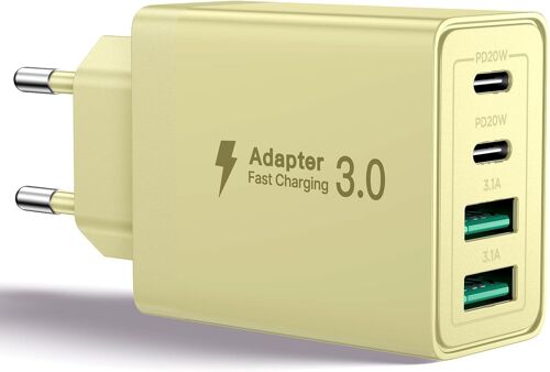 JGD-Chargeur USB C, 40W 4 Port Prise USBC Chargeur Rapide iPhone, 3.1A PD+QC Type C Adaptateur Multi Secteur Chargeur pour iPhone16 15 14 13 12 11 Pro Max X XS XR 8 7 6S Plus Mini SE,iPad,Samsung