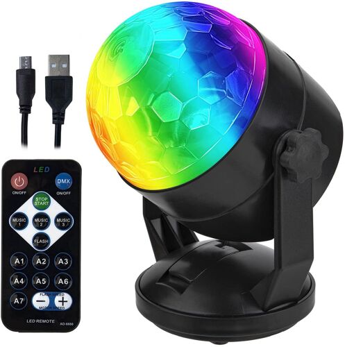 JGD-Boule disco à piles avec télécommande, pilotée par la musique, portable pour l'extérieur et l'intérieur, prise USB, lumière DJ, gadgets de fête, lumière disco, lumière stroboscopique