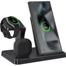 TIANYI-Chargeur sans Fil 3 en 1 Chargeur à Induction Station de Charge Rapide 15W pour Samsung Galaxy S25/S24/S23/S22/S21/S20/S10,Note20/10, Galaxy Buds Pro/Live, Galaxy Watch 7/6/5 Pro/5/4/3/Active